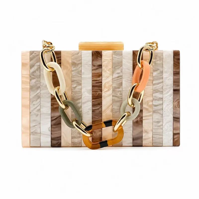 Women's Striped Champagne Acrylic Clutch1