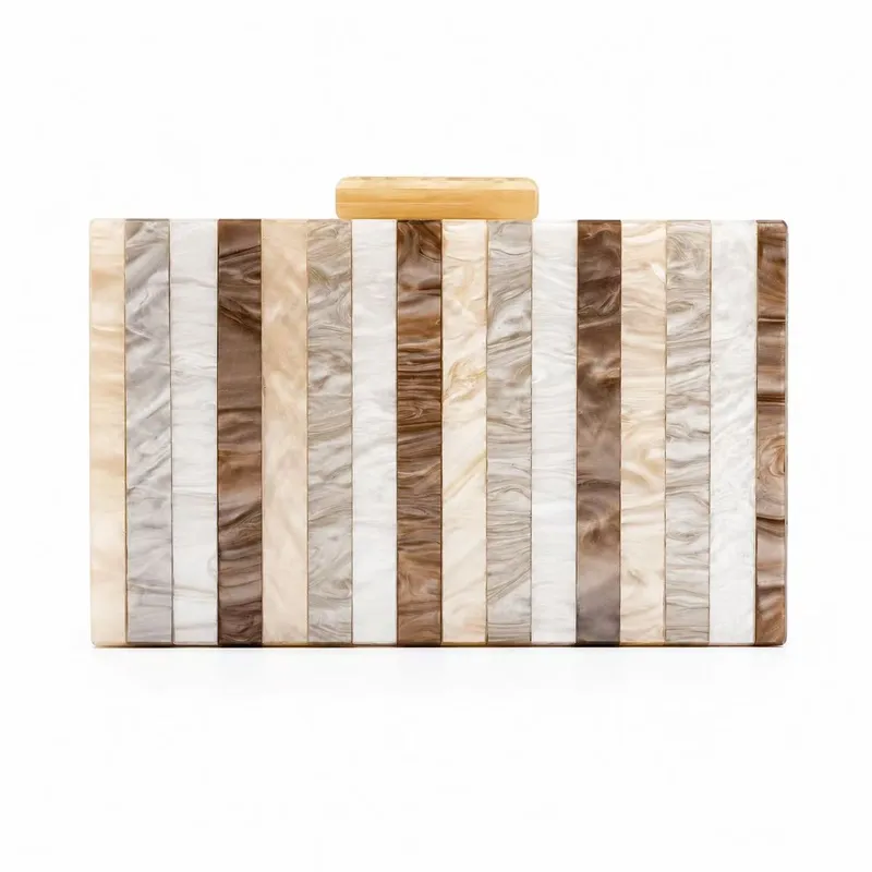 Women's Striped Champagne Acrylic Clutch3