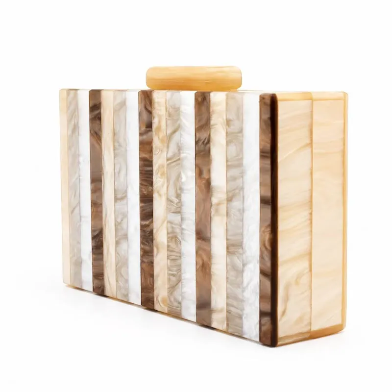 Women's Striped Champagne Acrylic Clutch6